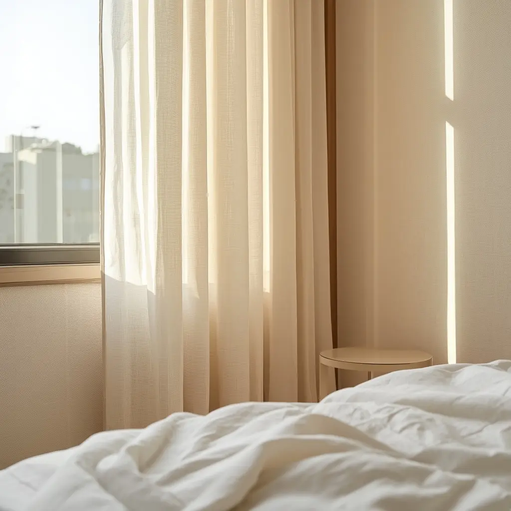Cream linen back tab curtain panels for living room windows